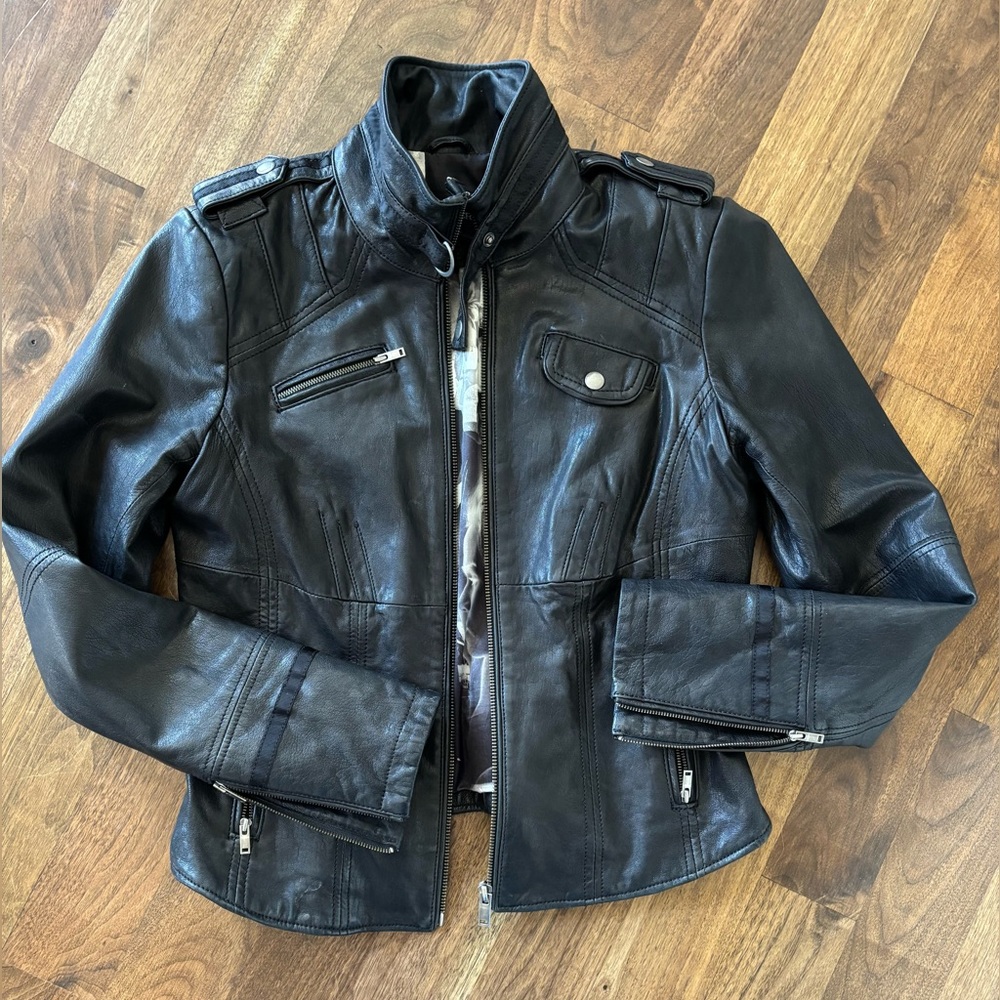Danier Black Leather Biker Jacket